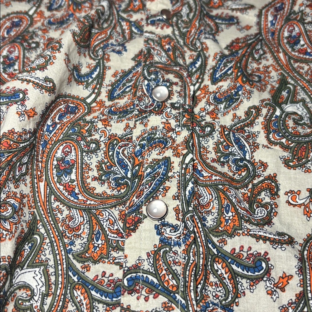 Multicolor Paisley Cotton Shirt bold pearl snap button front western long sleeve - Picture 12 of 12